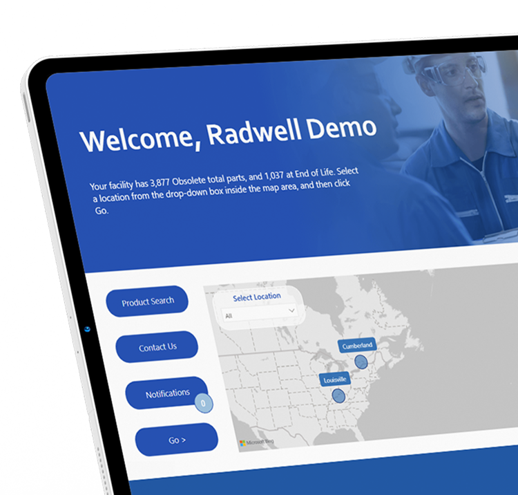 Tablet view of customer locations within the Asset Lifecycle Analytics program at Radwell.
