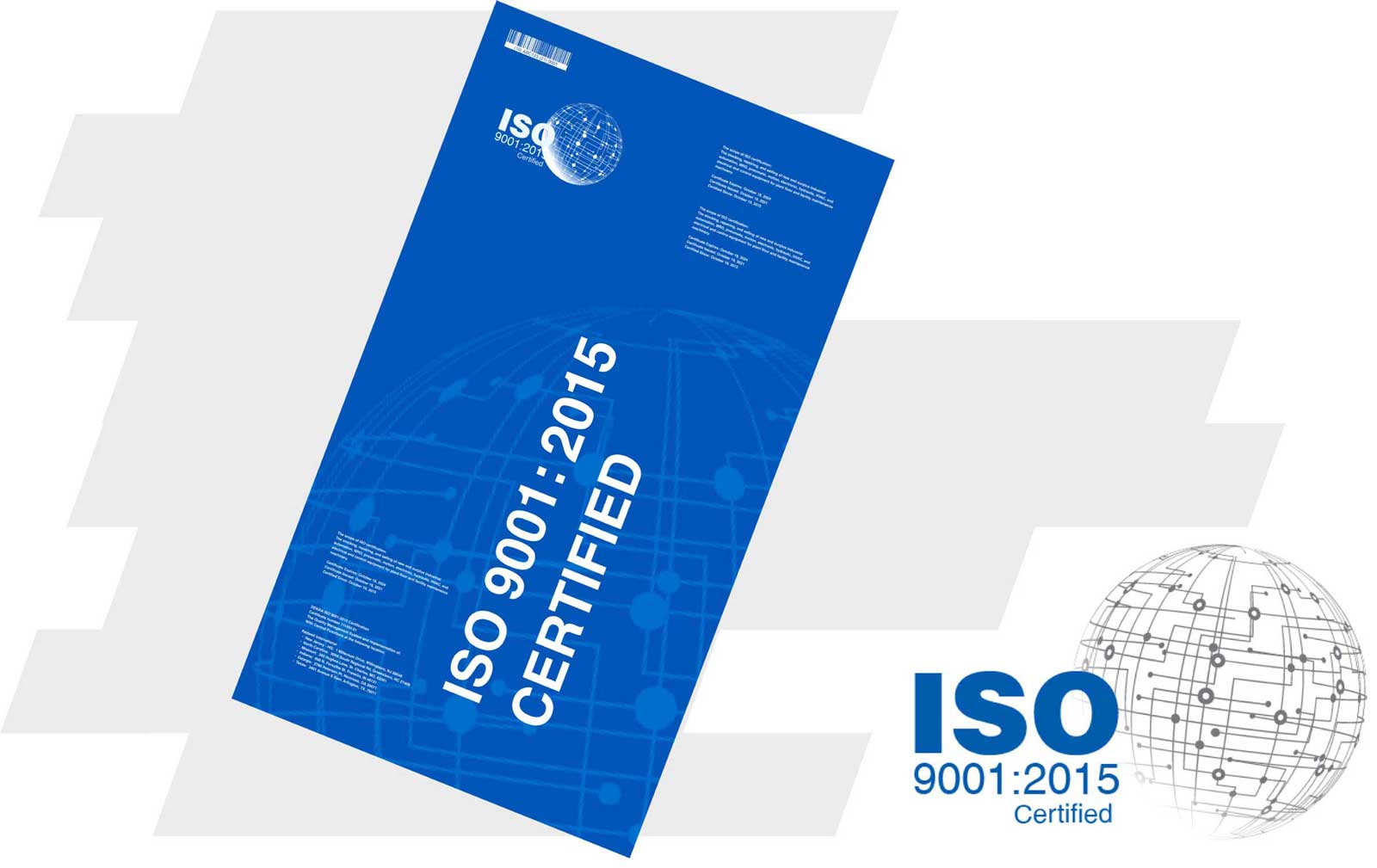 ISO Certificate and globe logo