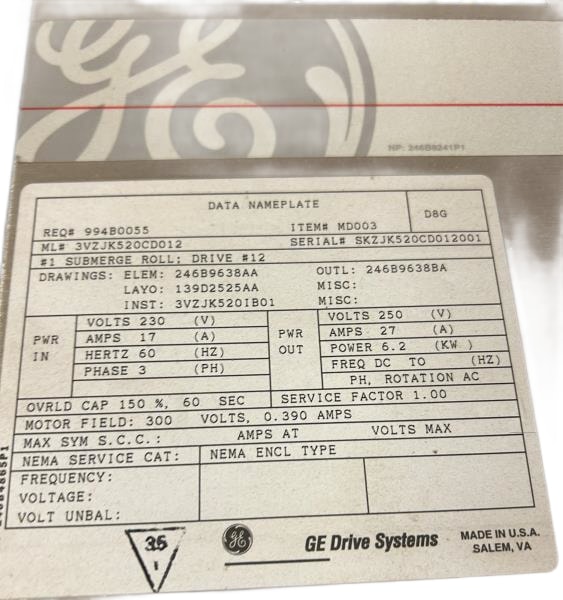 3VZJK520CD012 by GENERAL ELECTRIC