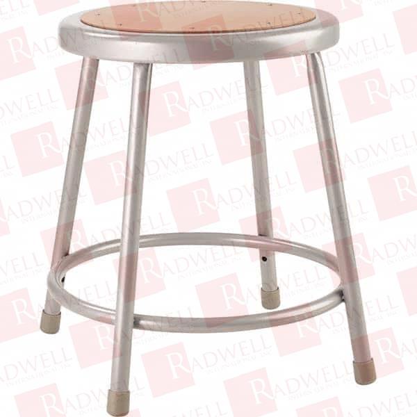 18 INCH HIGH, STATIONARY FIXED HEIGHT STOOL 14 INCH DEEP X 14 INCH WIDE, HARDBOARD SEAT, GRAY AND BROWN