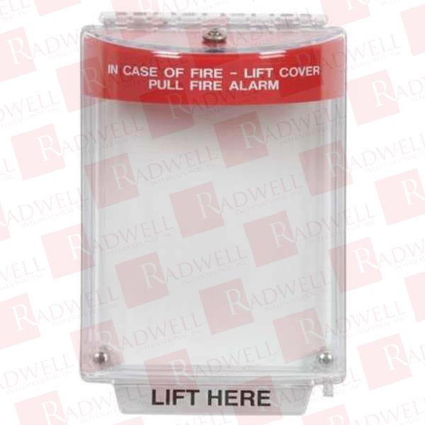 UNIVERSAL STOPPER, FLUSH MOUNT AND FIRE LABEL, INDOOR/OUTDOOR PROTECTIVE POLYCARBONATE COVER FOR PULL STATIONS OR CALL POINTS, RED HOUSING
