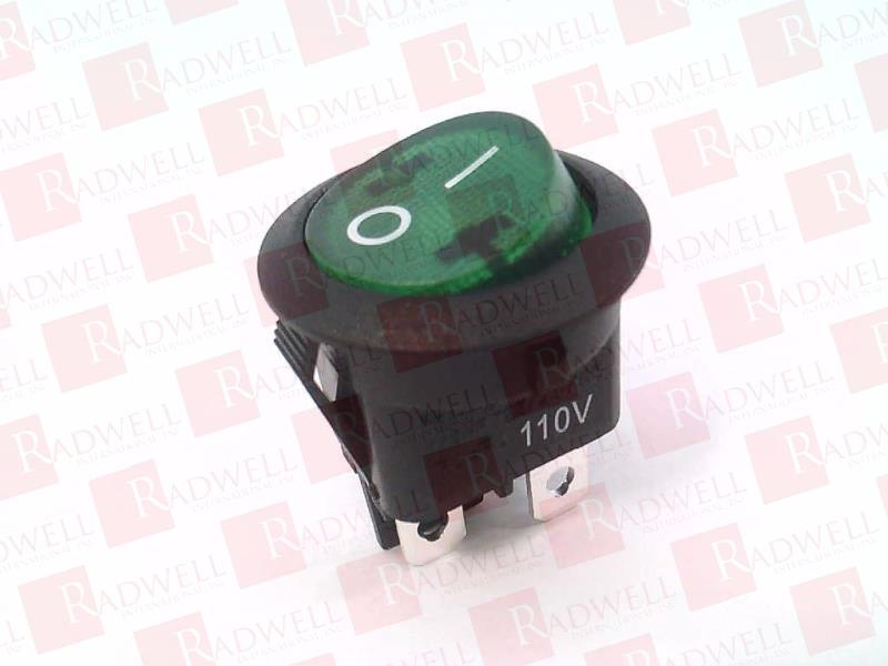 ROCKER SWITCH, ON-OFF, I - O, GREEN LENS, ILLUMINATED, BLACK BEZEL, 4 TERMINALS, 10(4)AMP 250VAC, 16AMP 125VAC 1/3HP