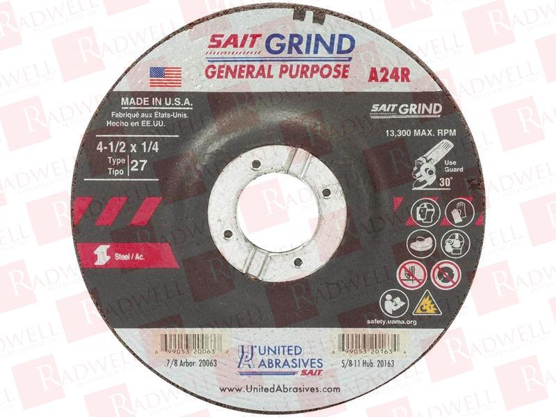 24 GRIT, 4-1/2" WHEEL DIAM, 1/4" WHEEL THICKNESS, 7/8" ARBOR HOLE, TYPE 27 DEPRESSED CENTER WHEEL ALUMINUM OXIDE, RESINOID BOND, N HARDNESS, 13,300 MAX RPM, COMPATIBLE WITH ANGLE GRINDER