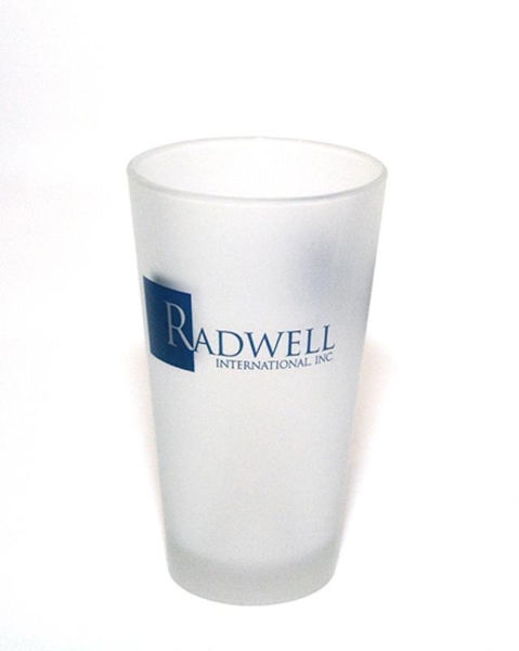 PINT GLASS, FROSTED, WITH BLUE   LOGO