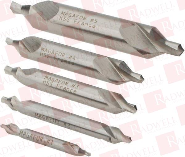 5 PC #1 TO #5 HIGH SPEED STEEL COMBO DRILL & COUNTERSINK SET 1/8 TO 7/16" BODY DIAM, 60° INCLUDED ANGLE, 3/64 TO 3/16" DRILL POINT DIAM, DOUBLE END, PLAIN EDGE