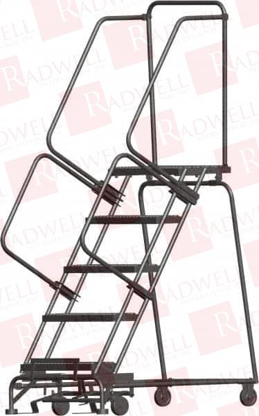 83" HIGH 450 LB CAPACITY 5 STEP LADDER LOCK STEP ROLLING SAFETY LADDER, 24" BASE WIDTH X 43" BASE DEPTH, 50" PLATFORM HEIGHT, GRIP STRUT