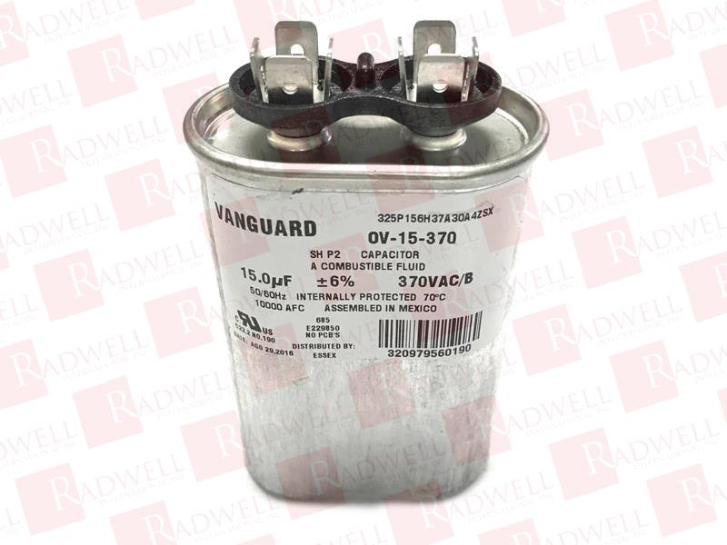 CAPACITOR, 370VAC/B, 50/60HZ, 15 MFD, -40C TO 70C, METAL, 1/4IN SPADE TERMINAL, UL APPROVED