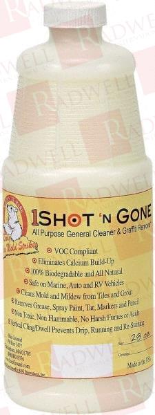 28OZ OF 1 SHOT GRAFFITI REMOVER & CLEANER 1 SHOT GRAFFITI REMOVER IS A 100% BIODEGRADABLE AND ALL-NATURAL CLEANER REMOVES GREASE, SPRAY PAINT, TAR, MARKERS AND PENCIL FROM HARD SURFACES.