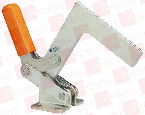 600 LB HOLDING CAPACITY, HORIZONTAL HANDLE, MANUAL HOLD DOWN TOGGLE CLAMP 175° HANDLE MOVEMENT, 135° BAR OPENING, L-SHAPED SOLID BAR, FLANGED BASE, CARBON STEEL