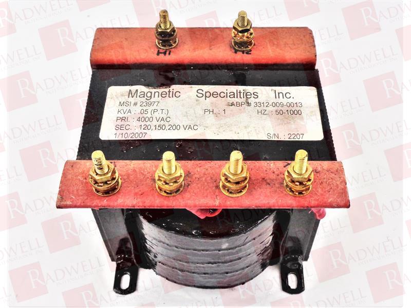  , KVA .05, 1 PHASE, 50-1000 HZ, PRIMARY 4000 VAC, SECONDARY 120/150/200 VAC