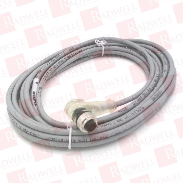 CORDSET, SINGLE ENDED, M12 EUROFAST, RIGHT ANGLE FEMALE CONNECTOR, STANDARD PLUG BODY, NICKEL PLATED BRASS COUPLING, 3 WIRE, T BARB FITTING, 5 METER LENGTH, 2 PNP LEDS, TPU JACKET