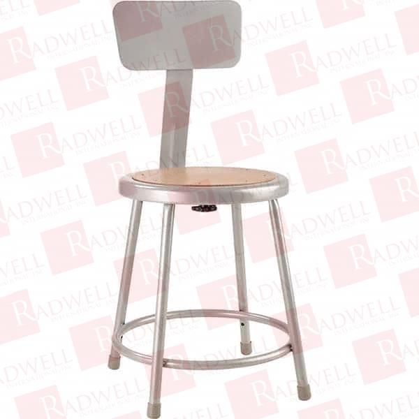 18 INCH HIGH, STATIONARY FIXED HEIGHT STOOL WITH ADJUSTABLE HEIGHT BACK 14 INCH DEEP X 14 INCH WIDE, HARDBOARD SEAT, GRAY AND BROWN