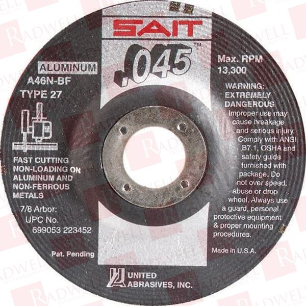 46 GRIT, 4-1/2" WHEEL DIAM, 7/8" ARBOR HOLE, TYPE 27 DEPRESSED CENTER WHEEL ALUMINUM OXIDE, RESINOID BOND, N HARDNESS, 13,300 MAX RPM, COMPATIBLE WITH ANGLE GRINDER