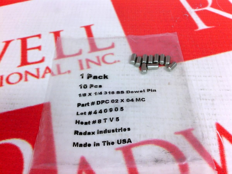 DOWEL PIN 1/8X1/4IN 10/PACK SS