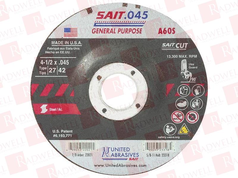 60 GRIT, 4-1/2" WHEEL DIAM, 7/8" ARBOR HOLE, TYPE 27 DEPRESSED CENTER WHEEL ALUMINUM OXIDE, RESINOID BOND, S HARDNESS, 13,300 MAX RPM, COMPATIBLE WITH ANGLE GRINDER