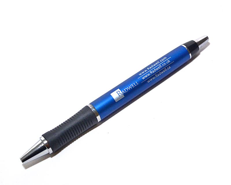 BLUE   PEN WITH SILVER RADWELL LOGO AND BLACK INK