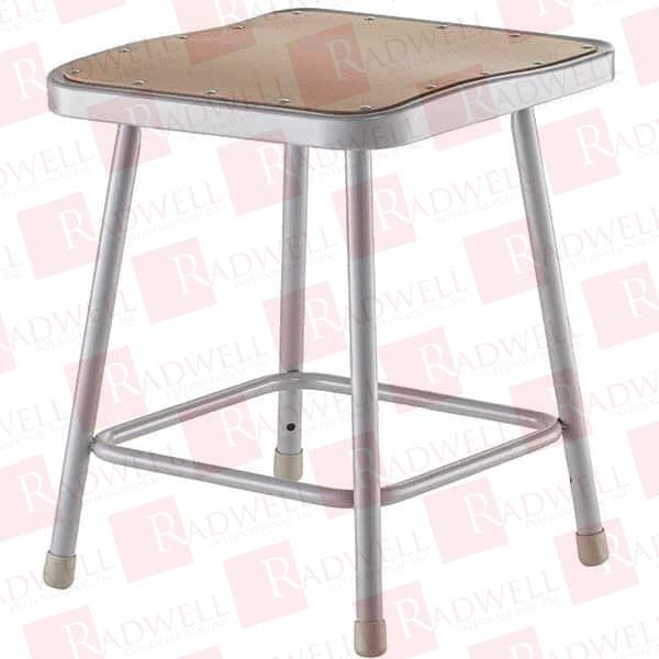18 INCH HIGH, STATIONARY FIXED HEIGHT STOOL 16 INCH DEEP X 16 INCH WIDE, HARDBOARD SEAT, GRAY AND BROWN