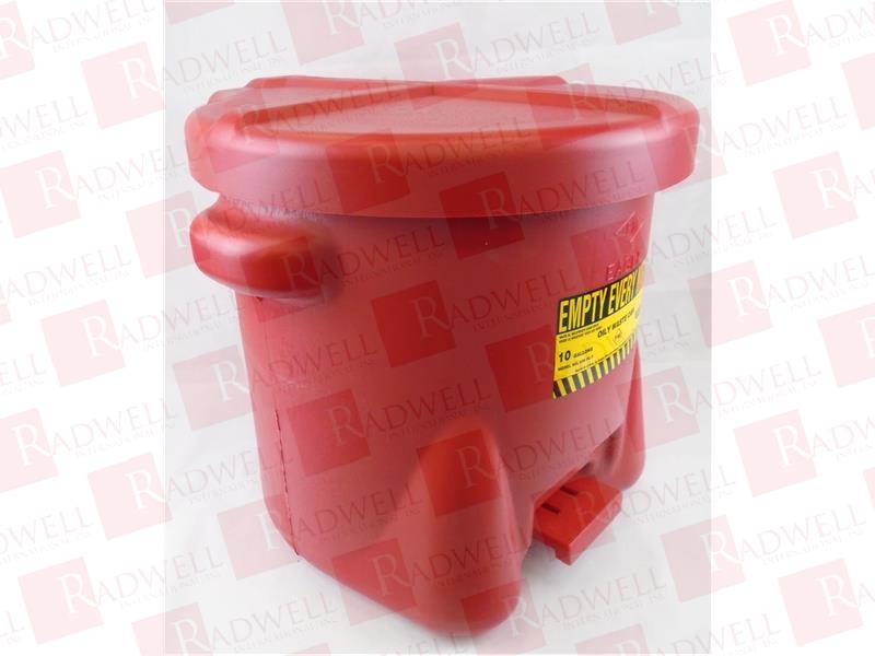 10 GALLON CAPACITY, POLYETHYLENE OILY WASTE CAN 18 INCH LONG X 22 INCH WIDE/DIAMETER X 18 INCH HIGH, RED, FOOT OPERATED, APPROVED FM