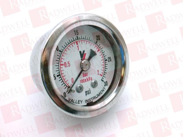 VALLEY INSTRUMENT, 0240-DXB30-T-GL, 0240DXB30TGL, PRESSURE GAUGE, 0-30 PSI, BACK MOUNT