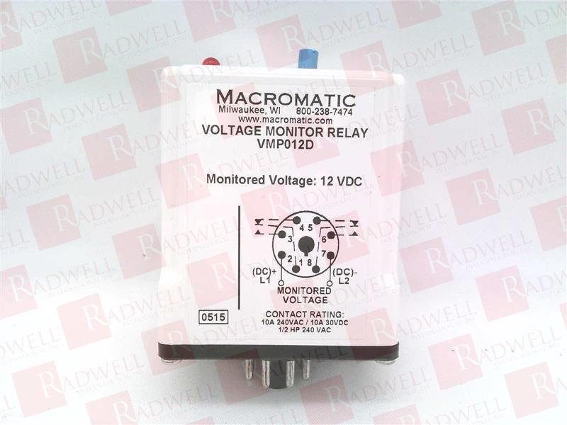 VOLTAGE MONITOR RELAY, FOR 12 VDC, 10 AMP RELAY, DPDT, ADJ PICK UP, FIXED DROP OUT AND TRIP DELAY, PLUG-IN