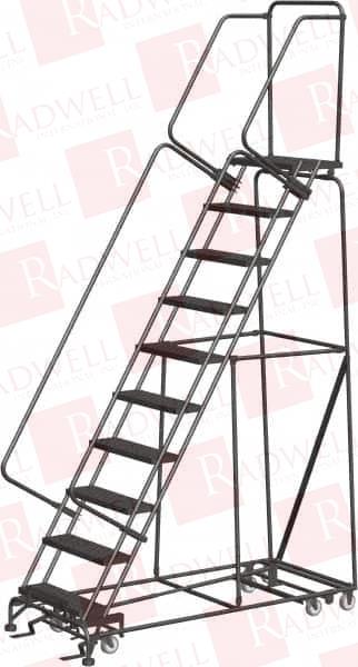 133" HIGH 450 LB CAPACITY 10 STEP LADDER ROLLING SAFETY LADDER, 32" BASE WIDTH X 74" BASE DEPTH, 100" PLATFORM HEIGHT, ABRASIVE MAT TREAD