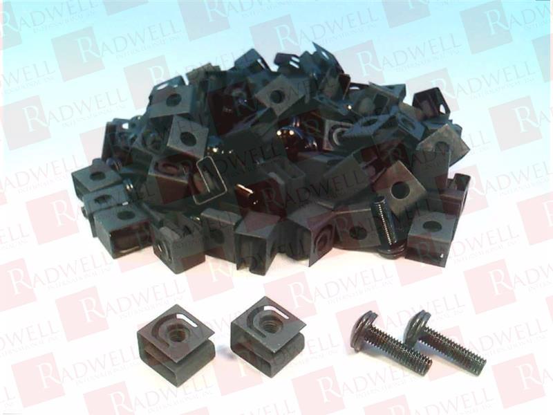 HARDWARE KIT, 100 PACK 10-32 BLACK STEEL RACKMOUNT SCREWS, WASHERS, CLIP NUTS, 3/4IN, PHILLIPS HEAD, REUSABLE JAR CONTAINER