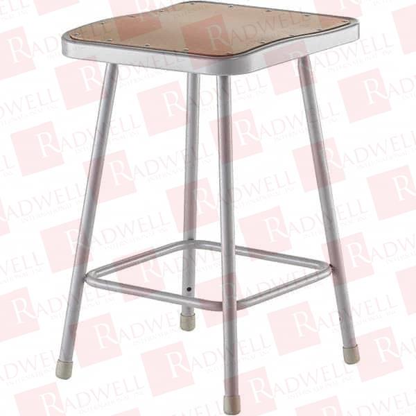 24 INCH HIGH, STATIONARY FIXED HEIGHT STOOL 16 INCH DEEP X 16 INCH WIDE, HARDBOARD SEAT, GRAY AND BROWN