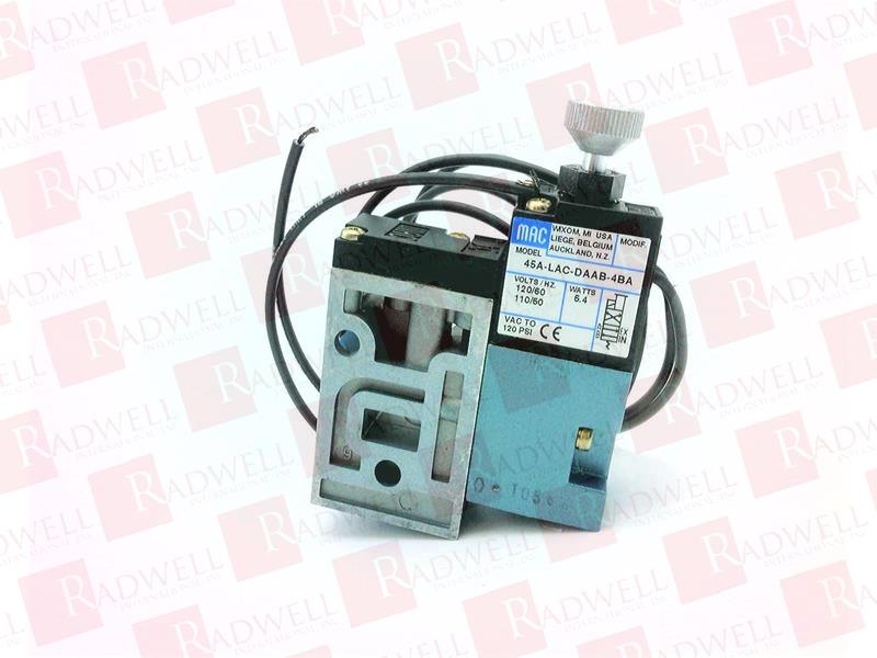 SOLENOID VALVE, 45 SERIES, 4-WAY POPPET, SINGLE OPERATOR, 1/8 INCH NPTF, 110-120 VAC, 50/60 HZ, LOCKING EXTENDED MANUAL OPERATOR, FLYING LEADS
