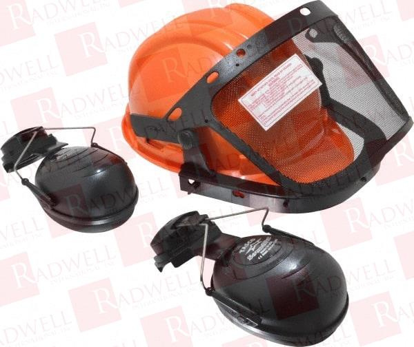 ACRYLONITRILE BUTADIENE STYRENE (ABS) ORANGE RATCHET ADJUSTMENT, HARD HAT & MESH SCREEN SET WITH MUFFS 15-1/2" WIDE X 6" HIGH, UNCOATED, SMOKE WINDOW